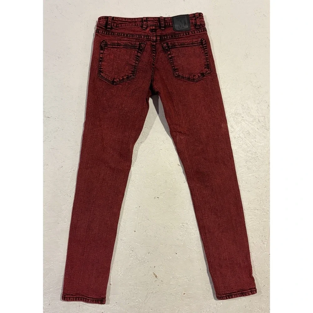Social Collision Rude Skinny Jeans Red Black Acid Wash Punk Emo Denim 30x32 - Picture 8 of 11
